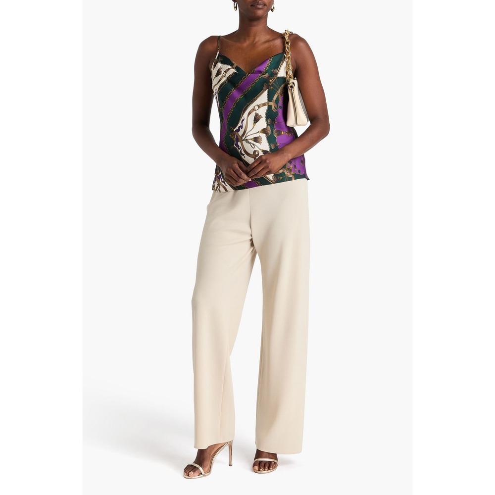 Veronica Beard Women Sola SILK Scarf Equestrian Cowl Neck‎ Cami Top Green Purpl